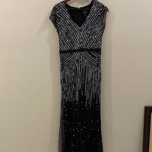 Adrianna Papell Black Evening Gown with Silver Sequin Beading